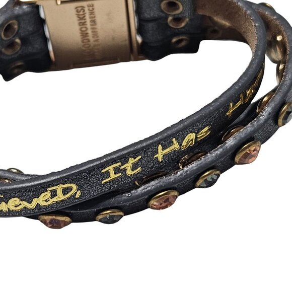 Goodworks Black Leather Wrap Bracelet Gold Tone Hardware Rhinestone Accents - Picture 4 of 8